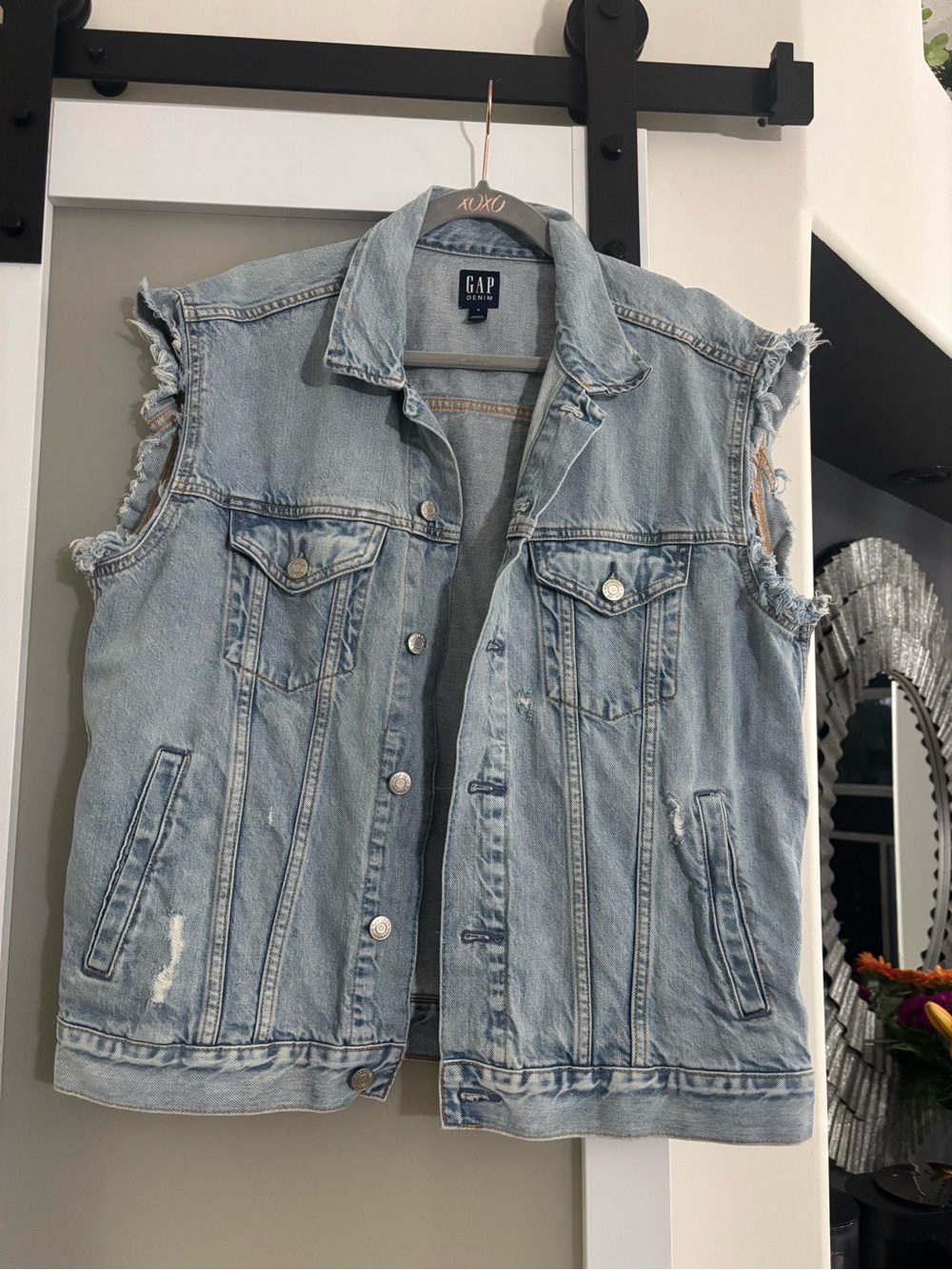 GAP Light Blue Denim Vest with Contrast Stitching- Oversized